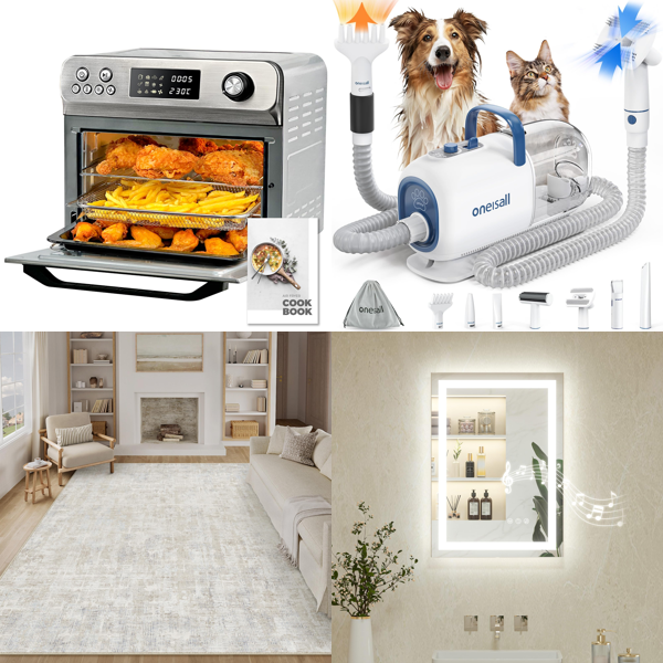 Source photograph for Pallet – Home, Garden & Lighting – Air Fryer Ovens, Rugs, Mirrors, Shower Systems, Racks, Light Fixtures