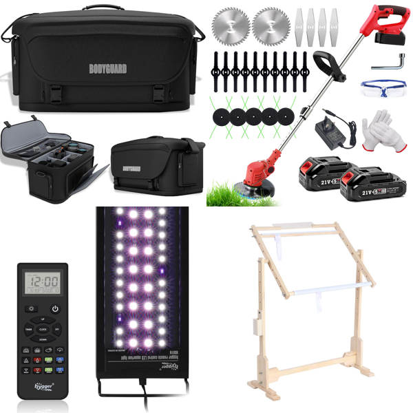 Source photograph for Pallet – Mixed Accessories – Camera Cases, Aquarium Lights, Grass Trimmers, Tattoo Needles