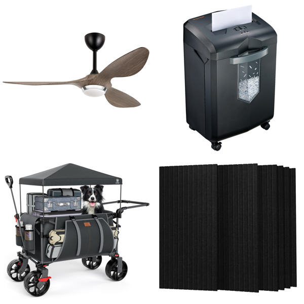 Source photograph for Pallet – Mixed Goods – Ceiling Fan With Light, Festival Trolley, Paper Shredder, Acoustic Panels, Prep Table