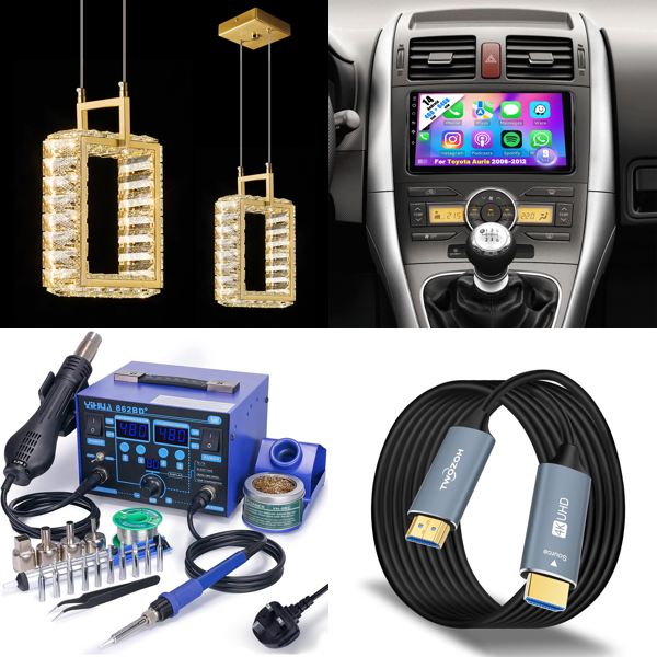 Source photograph for Pallet – Electronics & Equipment – HDMI Cables, Car Stereo, Splitter, Soldering Station, Lab Balance