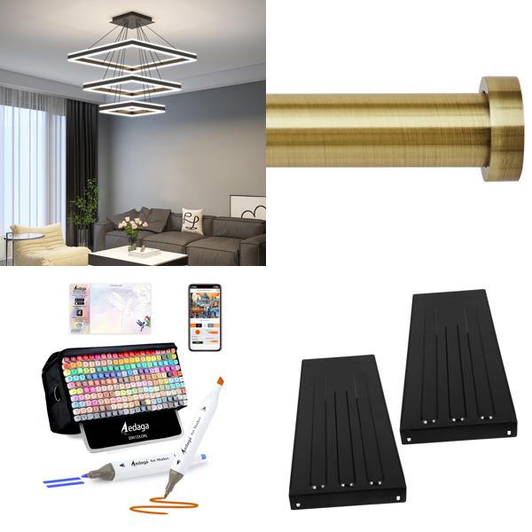 Source photograph for Pallet – Mixed Home & Office Items – Chandeliers, Alcohol Markers, Curtain Poles, Wheelchair Accessories