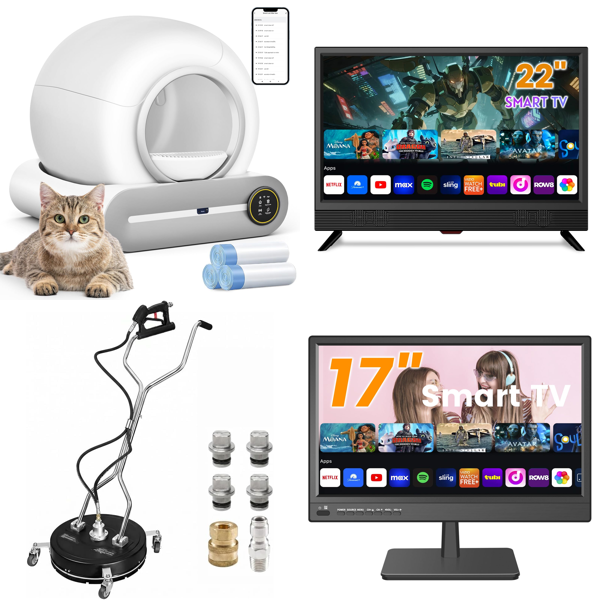 Source photograph for Pallet – Mixed Equipment – Televisions, Automatic Cat Litter Tray, Kitchen Sink, Surface Cleaner, Bain-Marie