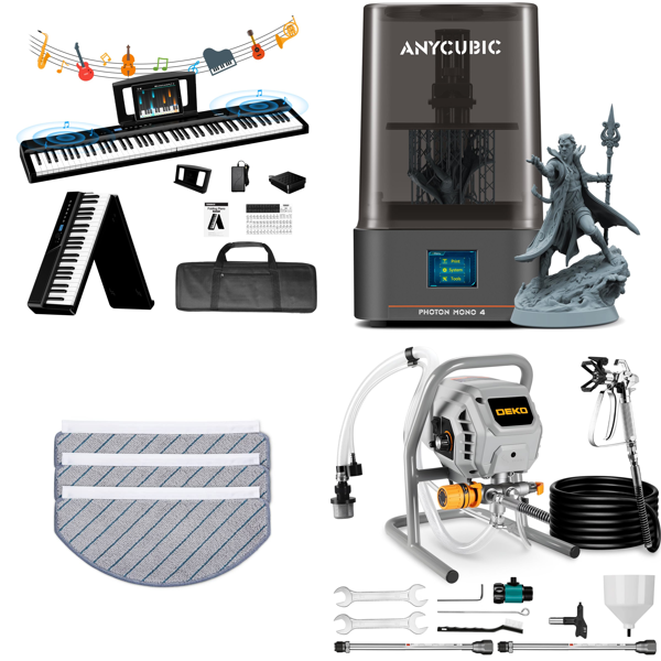 Source photograph for Pallet – Mixed Tools & Electronics – Robot Vacuums, Digital Pianos, 3D Printers, Paint Sprayers
