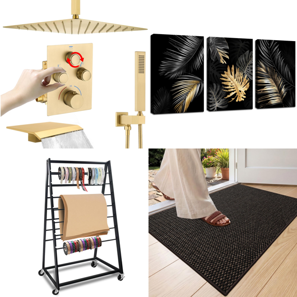 Source photograph for Pallet – Mixed Goods – Shower System, Ribbon Organizer, Wall Art, Entrance Mat