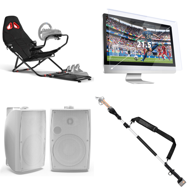 Source photograph for Pallet – Mixed Equipment – Racing Simulator Cockpit, Bluetooth Speakers, TV Screen Protector, Wall Sander