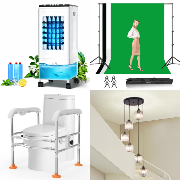 Source photograph for Pallet – Mixed Goods – Air Cooler, Toilet Safety Frame, Photography Backdrop, Chandeliers, Candle Holders, Car Seat Cover
