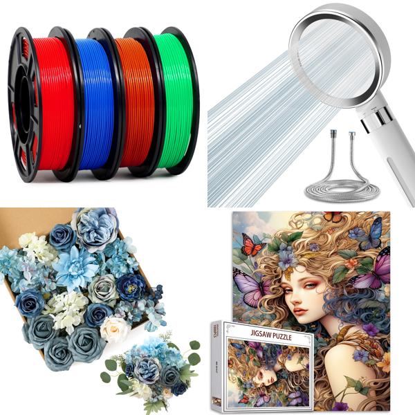 Source photograph for Pallet – Mixed Kitchen & Hobby Items – 3D Printer Filaments, Artificial Flowers, Jigsaw Puzzles, Kitchen Accessories