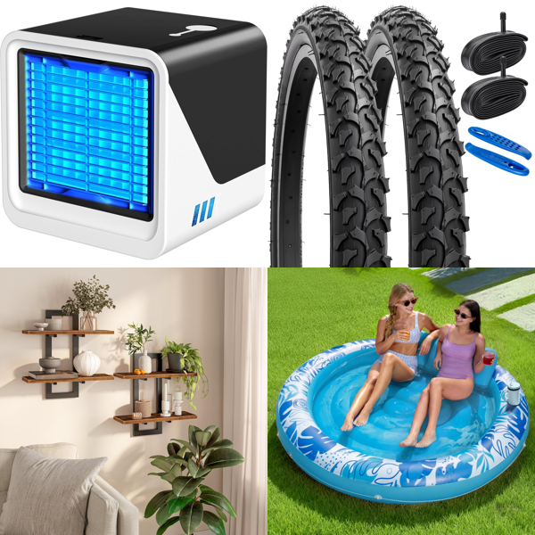 Source photograph for Pallet – Mixed Home, Garden & Leisure Products – Air Coolers, Shelves, Bike Tyres, Garden Hoses