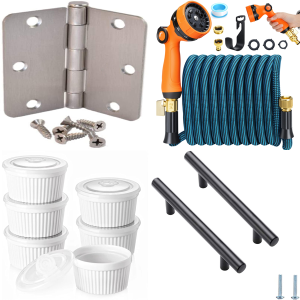 Source photograph for Pallet – Mixed Goods – Door Hinges, Kitchen Handles, Dresses, Ramekins, Garden Hose