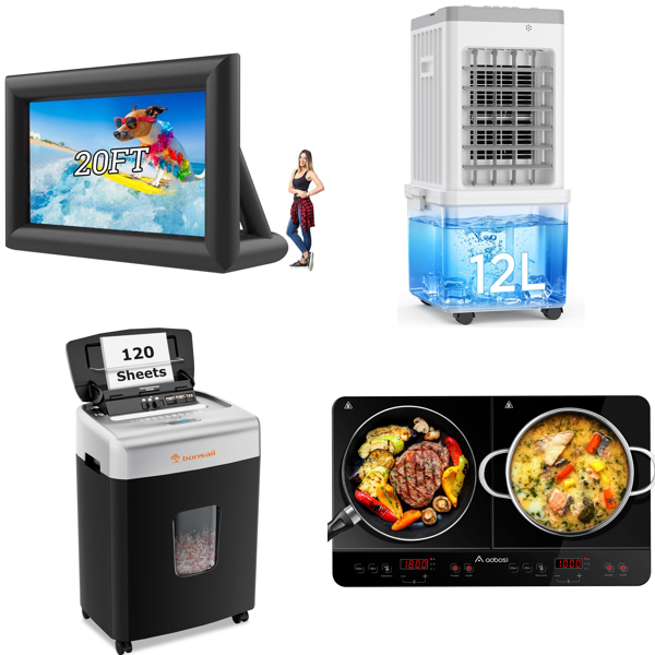 Source photograph for Pallet – Mixed Goods – Inflatable Cinema Screen, Paper Shredder, Air Conditioner, Induction Hob, Safe