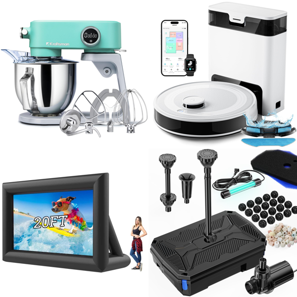 Source photograph for Pallet – Mixed Household Equipment – Stand Mixers, Robot Vacuum, Garment Steamer, Projection Screen