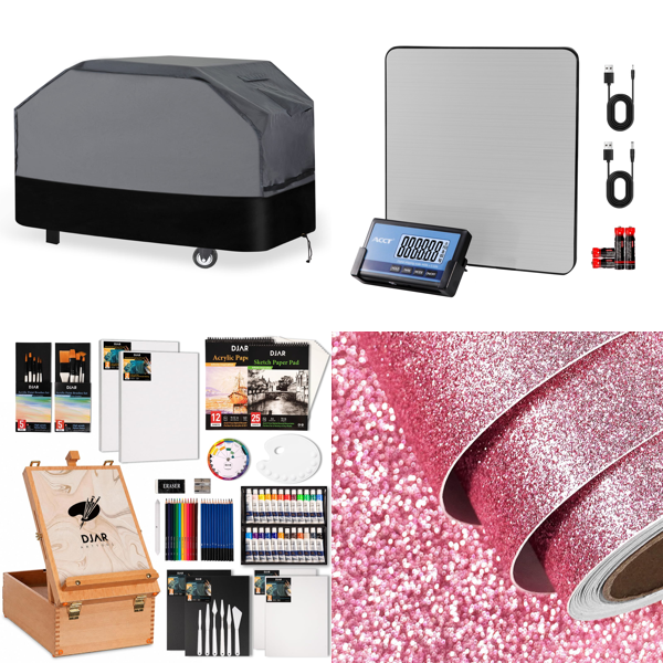 Source photograph for Pallet – Mixed Goods – Grill Covers, Acrylic Paint Sets, Postal Scales, Self-Adhesive Wallpapers, Air Fryer Accessories