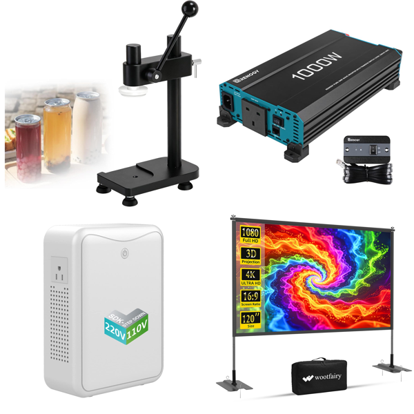 Source photograph for Pallet – Electronics & Equipment – Voltage Converters, Inverter, Projector Screen, TV, Speakers