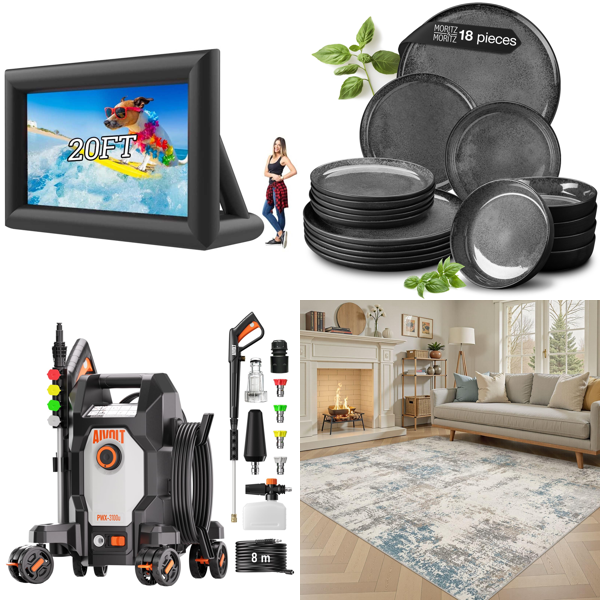 Source photograph for Pallet – Mixed Home Goods – Inflatable Movie Screen, Pressure Washer, Porcelain Dinnerware, Cookware