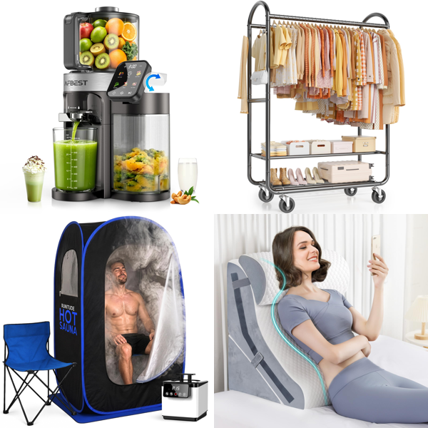 Source photograph for Pallet – Home & Wellness – Juicer, Steam Sauna, Clothes Rails, Pillows, Organisers