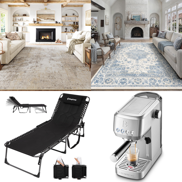 Source photograph for Pallet – Mixed Home Equipment – Rugs, Espresso Machines, Vacuum Cleaners, Tower Fan, Sun Loungers