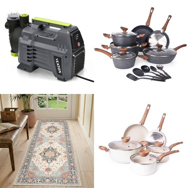 Source photograph for Pallet – Mixed Home & Garden Goods – Pumps, Cookware, Ceiling Fan, Ice Maker, Beach Tent