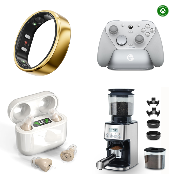 Source photograph for Pallet – Mixed Electronics and Appliances – Smart Rings, Hearing Amplifiers, Controllers, Coffee Grinders, Routers, Cameras