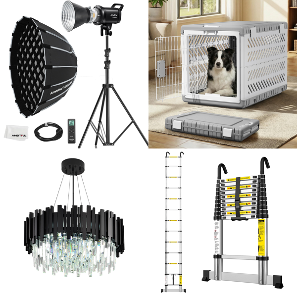 Source photograph for Pallet – Mixed Goods – Lighting, Ladders, Projection Screen, Furniture, Antenna, Mattress, Building Supports