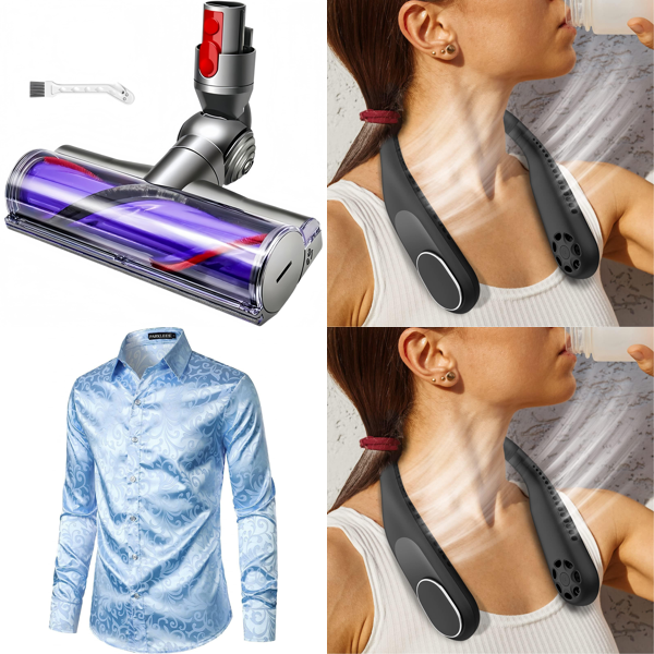 Source photograph for Pallet – Household, Apparel, Electronics – Vacuum Brush, Neck Fans, Ice Maker, Chainsaw, Jeans