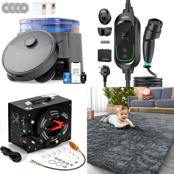 Source photograph for Pallet – Electronics & Home – Robot Vacuums, Compressors, Charging Cables, Lighting, Rugs, Projection Screens