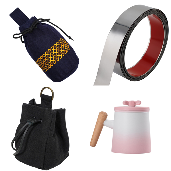 Source photograph for Pallet – Mixed Goods – Medieval Pouches, Tea Mug, Self-Adhesive Metal Strip, Labels