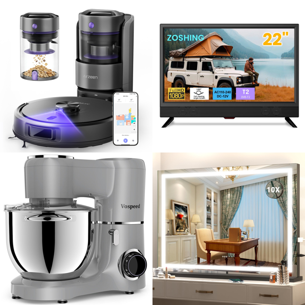 Source photograph for Pallet – Home Appliances – Robot Vacuums, Stand Mixers, Televisions, Vanity Mirrors, Electronic Keyboards