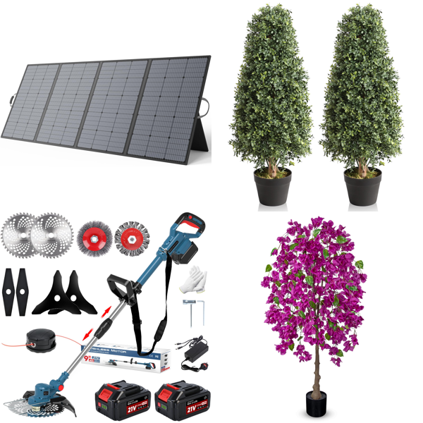 Source photograph for Pallet – Garden Equipment – Solar Panels, Grass Trimmers, Artificial Plants, Safes