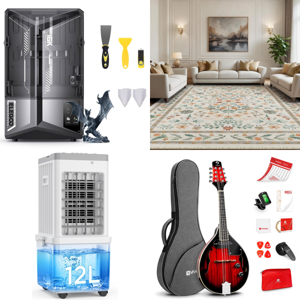 Source photograph for Pallet – Mixed Goods – 3D Printer, Air Coolers, Rugs, Musical Instruments, Karaoke Systems