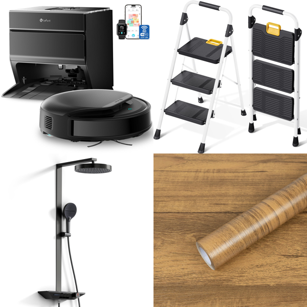 Source photograph for Pallet – Home Equipment – Robot Vacuum, Shower System, Folding Ladder, Self-Adhesive Film, Tension Curtain Rods