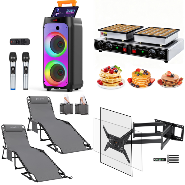 Source photograph for Pallet – Mixed Home Equipment – Karaoke System, Sun Loungers, Pancake Maker, Hob, Mattress Topper