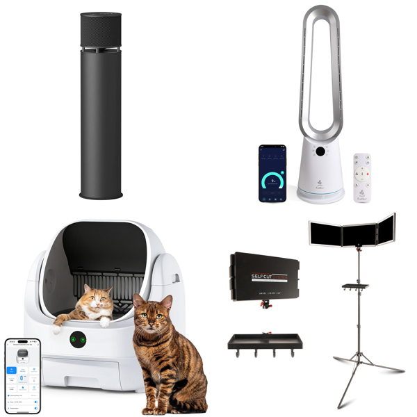 Source photograph for Pallet – Mixed Home Goods – Bluetooth Speakers, Tower Fans, Cat Litter Tray, Projection Screen