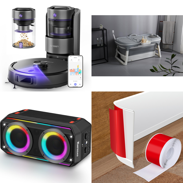 Source photograph for Pallet – Mixed Home & Garden Goods – Robot Vacuum Cleaner, Bluetooth Speaker, Folding Bathtub, Garden Parasol