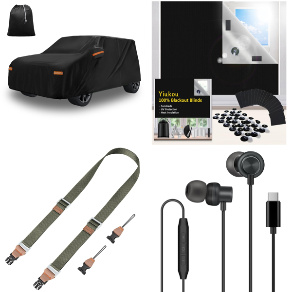 Source photograph for Pallet – Mixed Goods – Car Covers, Camera Accessories, Blackout Blinds, Earphones, Console Cases