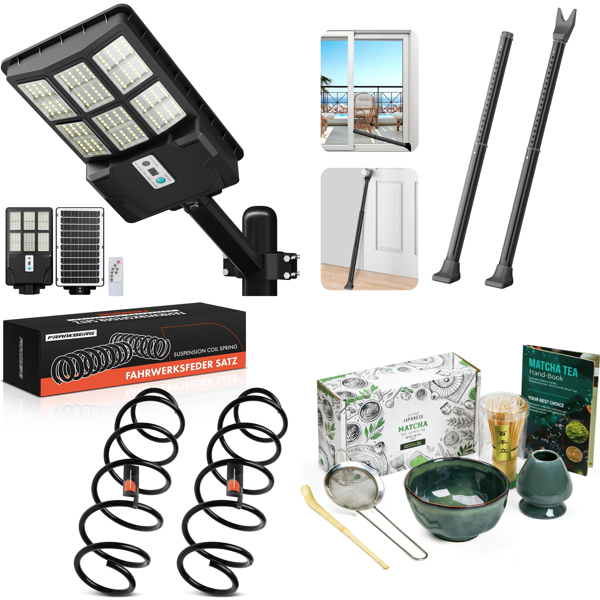 Source photograph for Pallet – Home & Automotive Goods – Solar Lights, Suspension Springs, Door Security Bars, Matcha Tea Set