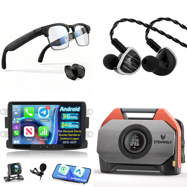 Source photograph for Pallet – Mixed Electronics – Smart Glasses, Car Radios, Earphones, Compressors, Karaoke Systems, Game Controllers