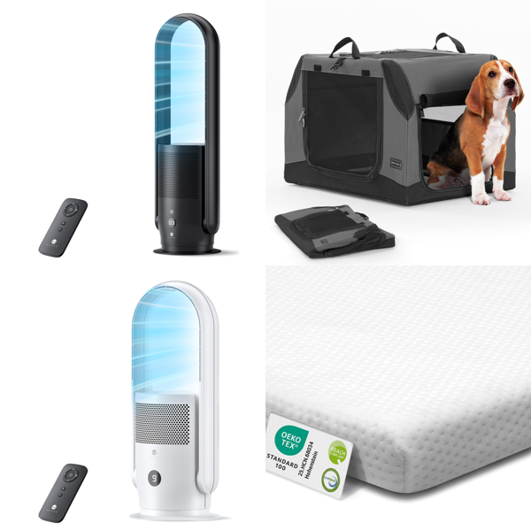 Source photograph for Pallet – Mixed Home Goods – Tower Fans, Mattress Topper, Roller Blinds, Sinks, Cable Protectors