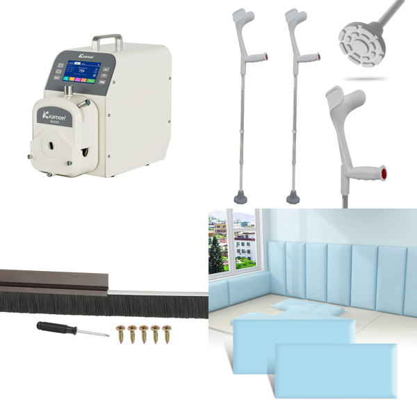 Source photograph for Pallet – Home Supplies – Peristaltic Pump, Door Sweeps, Forearm Crutches, Wall Panels