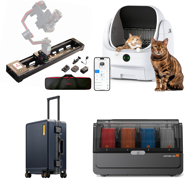 Source photograph for Pallet – Mixed Goods – Camera Sliders, Suitcases, Cat Litter Trays, 3D Accessories, Cookware