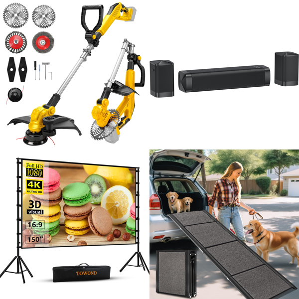 Source photograph for Pallet – Mixed Home & Garden – Grass Trimmers, Projector Screen, Soundbar, Dog Ramp