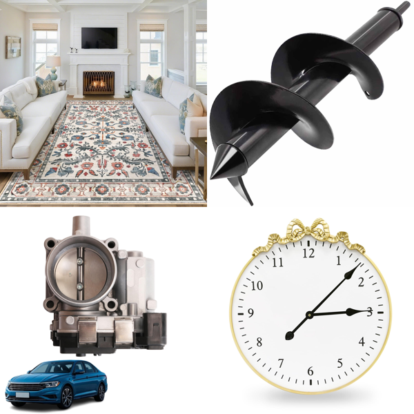 Source photograph for Pallet – Mixed Goods – Rugs, Auto Parts, Garden Augers, Wall Clocks, Bug Zappers, Apparel