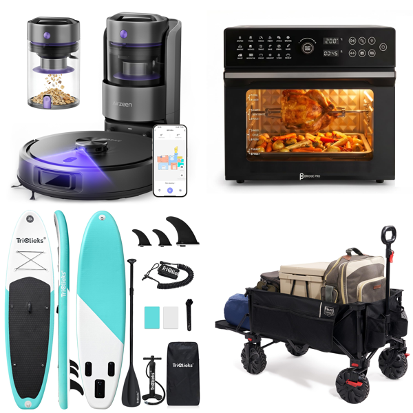 Source photograph for Pallet – Home & Leisure – Robot Vacuum, Air Purifier, Air Fryer Oven, Inflatable SUP Board