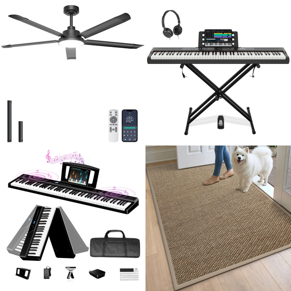 Source photograph for Pallet – Home Furnishings – Ceiling Fan, Digital Pianos, Mattress Topper, Artificial Palm Trees