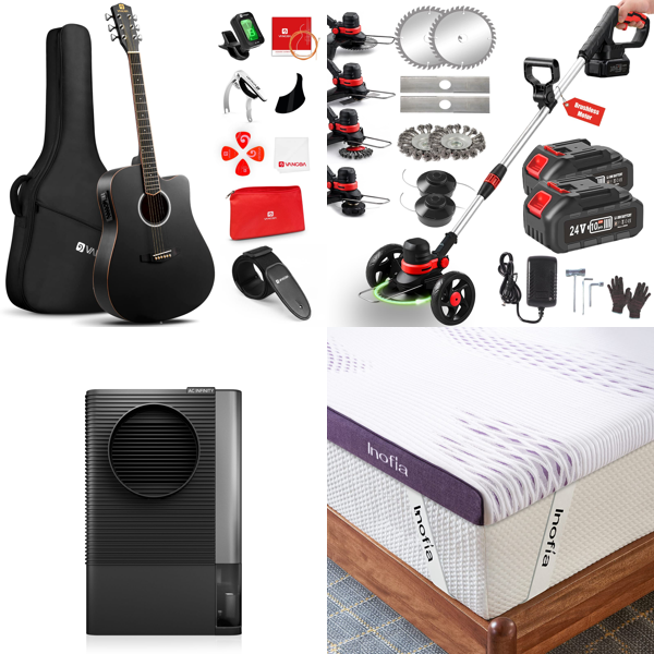Source photograph for Pallet – Mixed Goods – Electric Guitar, Dehumidifier, Grass Trimmers, Mattress Topper, Mirrors