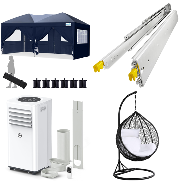 Source photograph for Pallet – Garden Equipment – Gazebos, Air Conditioner, Hanging Chair, Mirror, Drawer Runners
