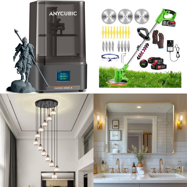 Source photograph for Pallet – Mixed Goods – 3D Printer, Chandeliers, Grass Trimmers, Mirrors, Welding Machine