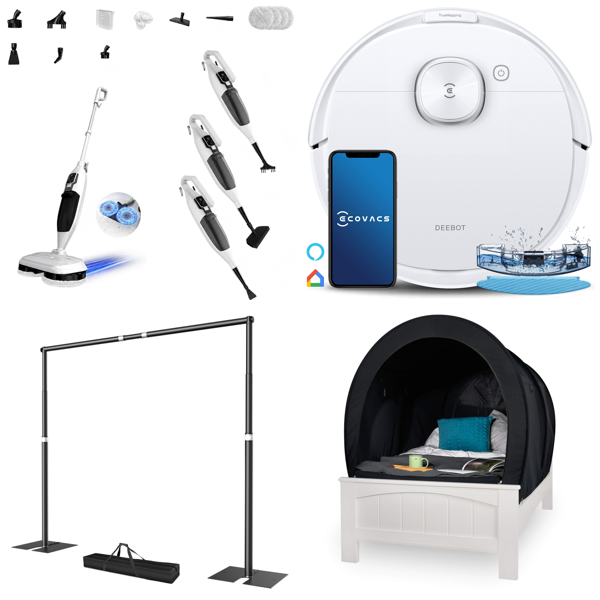 Source photograph for Pallet – Mixed Home, Garden & Technology Goods – Steam Cleaner, Robot Vacuum, 3D Printer, Garden Tools
