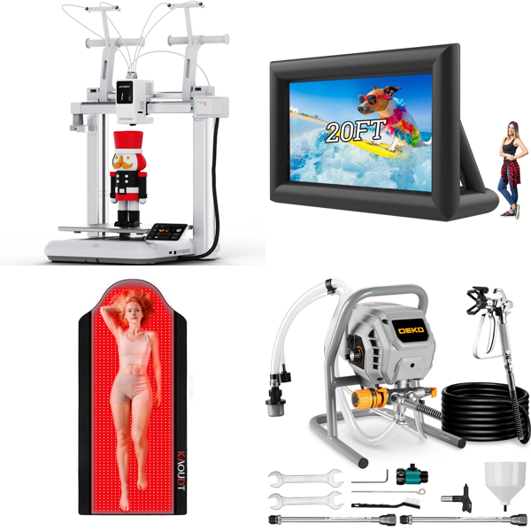 Source photograph for Pallet – Mixed Equipment – 3D Printer, Light Therapy Mat, Inflatable Screen, Drywall Sanders