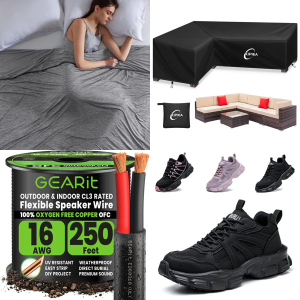 Source photograph for Pallet – Mixed Goods – Cooling Blankets, Garden Furniture Covers, Safety Shoes, Garden Hoses, Bicycle Tyres