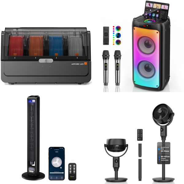 Source photograph for Pallet – Technology & Garden – 3D Printer, Fans, Karaoke System, Hedge Trimmers, Tent